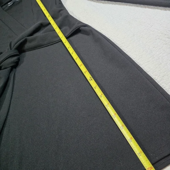 ASOS DESIGN Black Long Sleeve V Neck Mini Dress with Tie Belt in - Picture 8 of 12